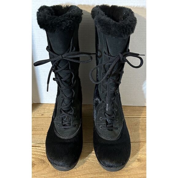 OSCAR Sport Vera Apres Ski Fur Sedge Boots Women's EU 40 Black Made In Italy - Picture 2 of 5